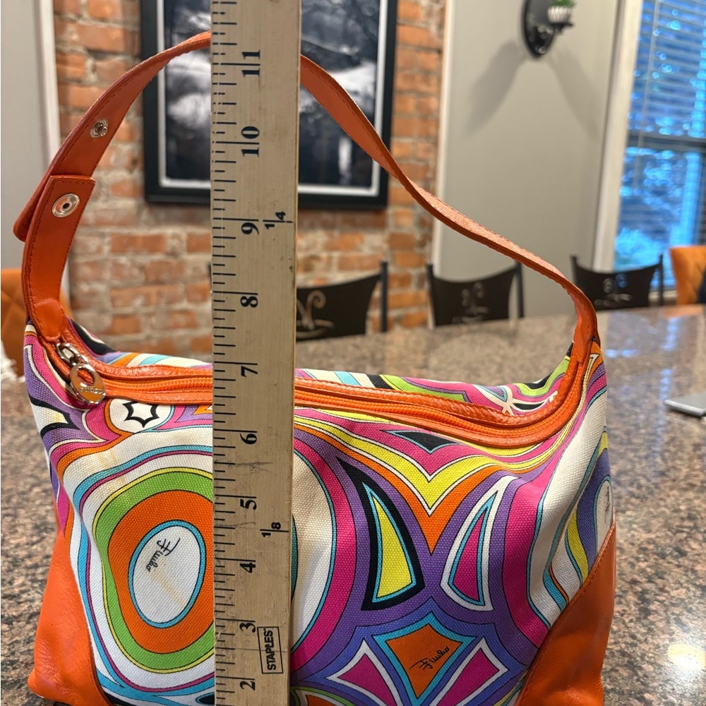 Emilio Pucci 
Orange Shoulder Bag with Psychedelic Swirl Design - Picture 4 of 8